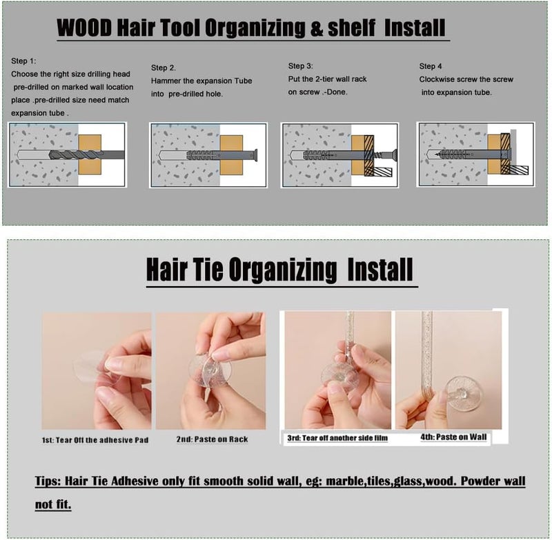 Ayxeute Wall-Mounted Hair Tool Organizer with Heat Resistance - Set of 2 Layer Rustic Blow Dryer Holder (White) - Image 5